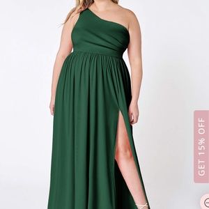 SOLD - Floor length one shoulder Hunter Green Dress